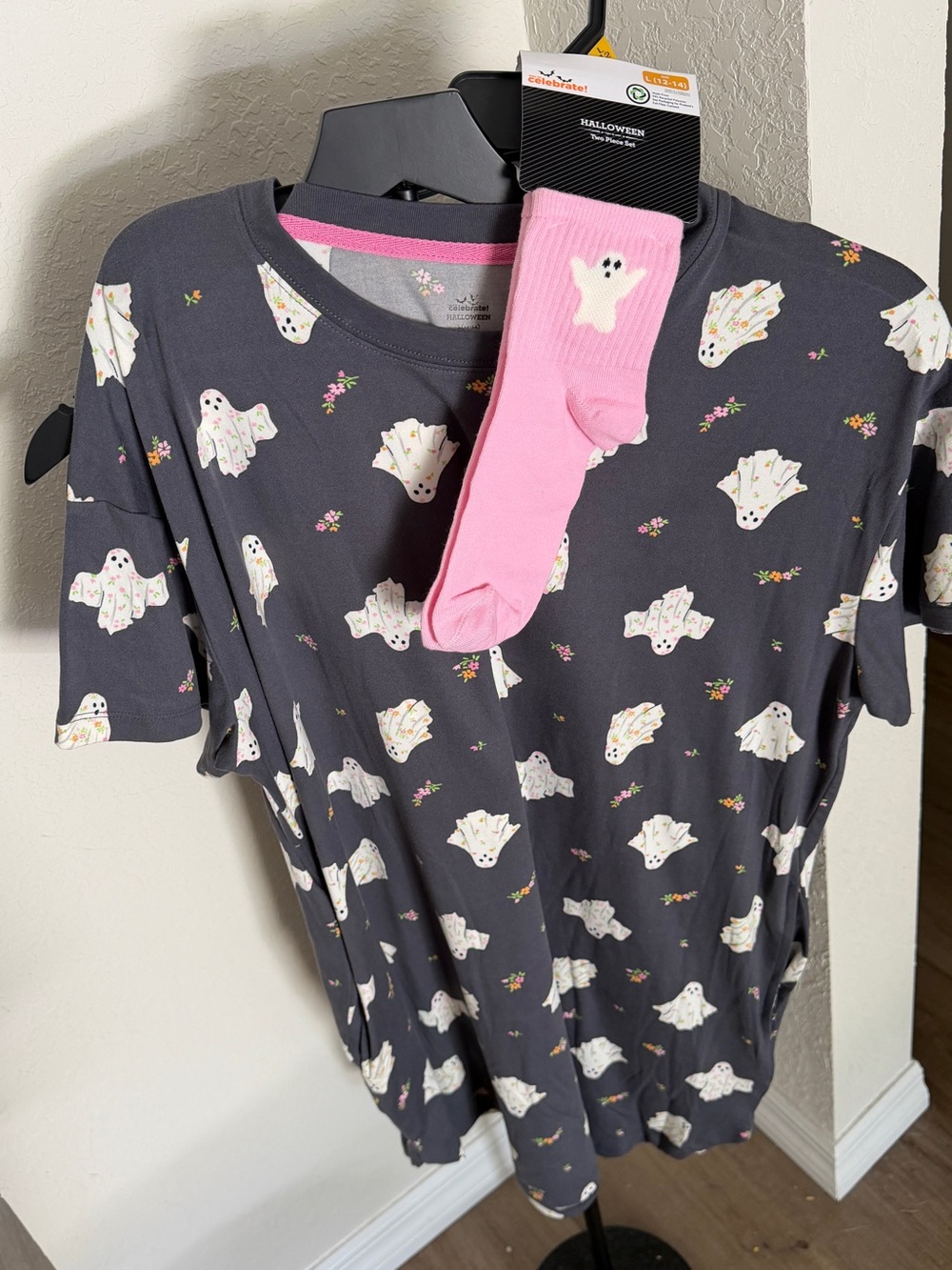 Ghost Print Dark Gray Night gown shirt with Pink Ghost Socks